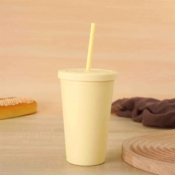 15oz Double Wall Plastic Cup with Lid and Straw Matte Finish