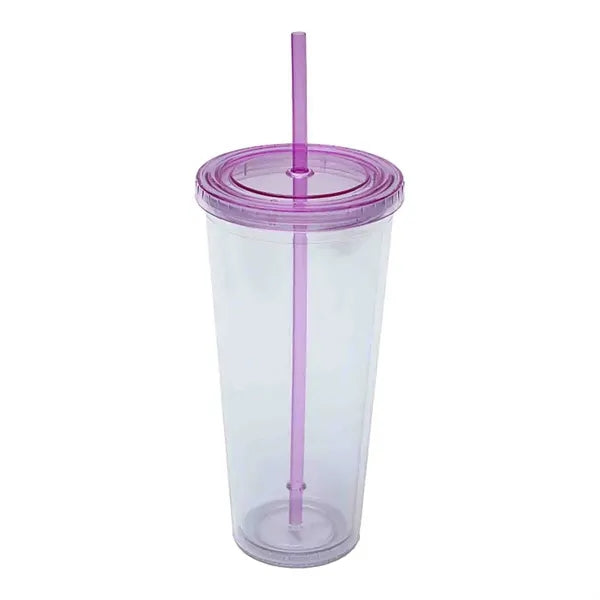 24 oz Double Wall Plastic Cup with Straw and Threaded Lid