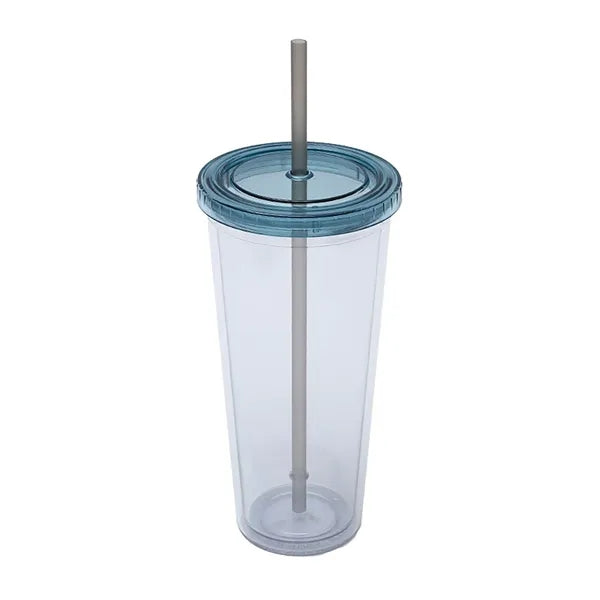 24 oz Double Wall Plastic Cup with Straw and Threaded Lid
