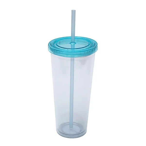 24 oz Double Wall Plastic Cup with Straw and Threaded Lid
