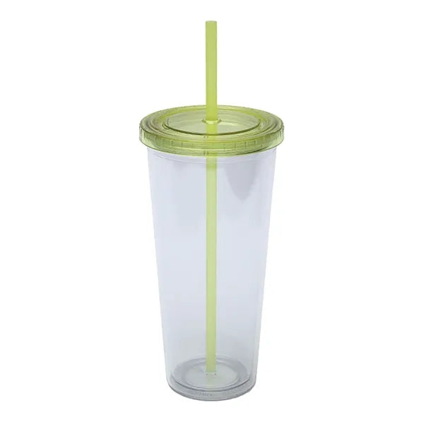 24 oz Double Wall Plastic Cup with Straw and Threaded Lid