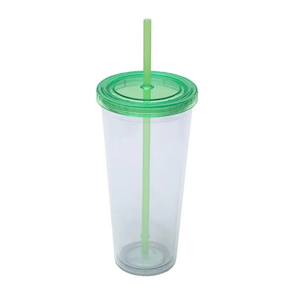 24 oz Double Wall Plastic Cup with Straw and Threaded Lid