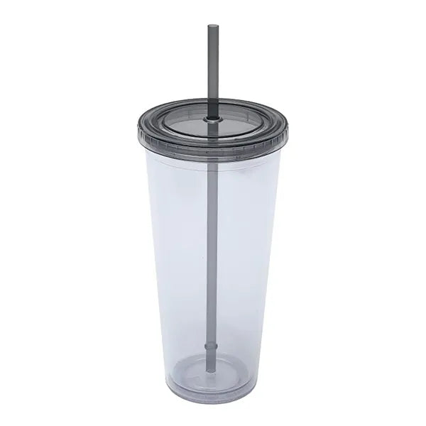 24 oz Double Wall Plastic Cup with Straw and Threaded Lid