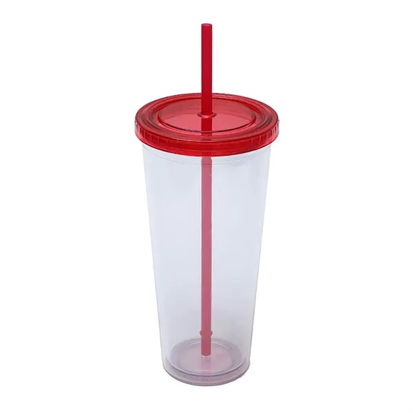 24 oz Double Wall Plastic Cup with Straw and Threaded Lid