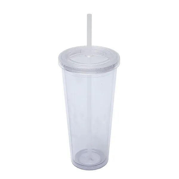 24 oz Double Wall Plastic Cup with Straw and Threaded Lid