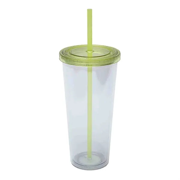 24 oz Double Wall Plastic Cup with Straw and Threaded Lid