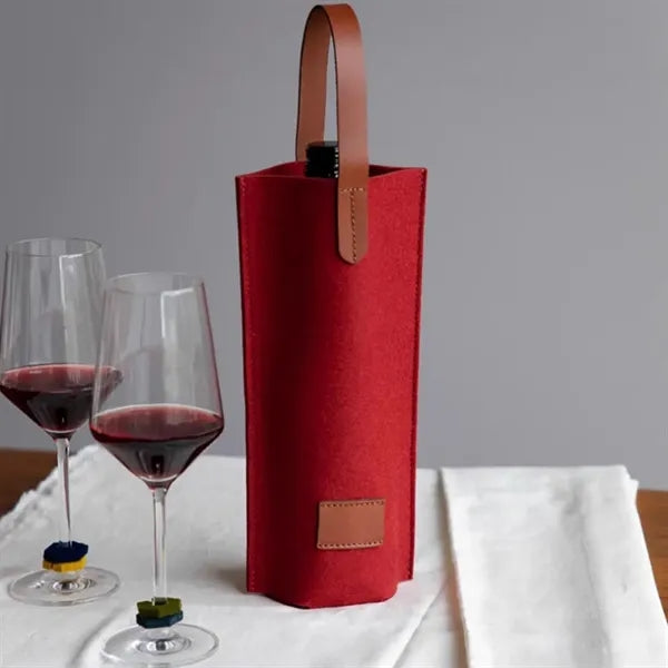 Felt Wine Bottle Carrier Tote with Leather Handle