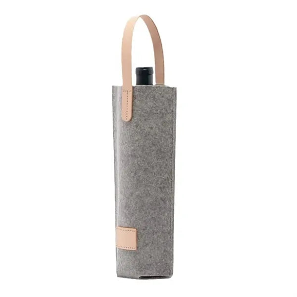Felt Wine Bottle Carrier Tote with Leather Handle