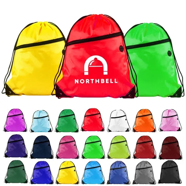 210D Polyester Drawstring BackPack With Front Zipper