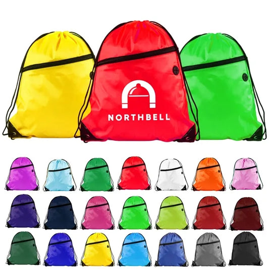 210D Polyester Drawstring BackPack With Front Zipper