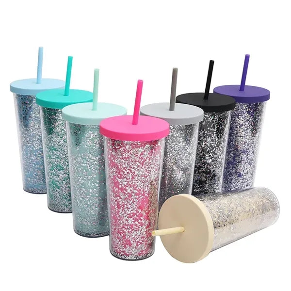 24 oz Glitter Double Wall Plastic Tumbler Sparking