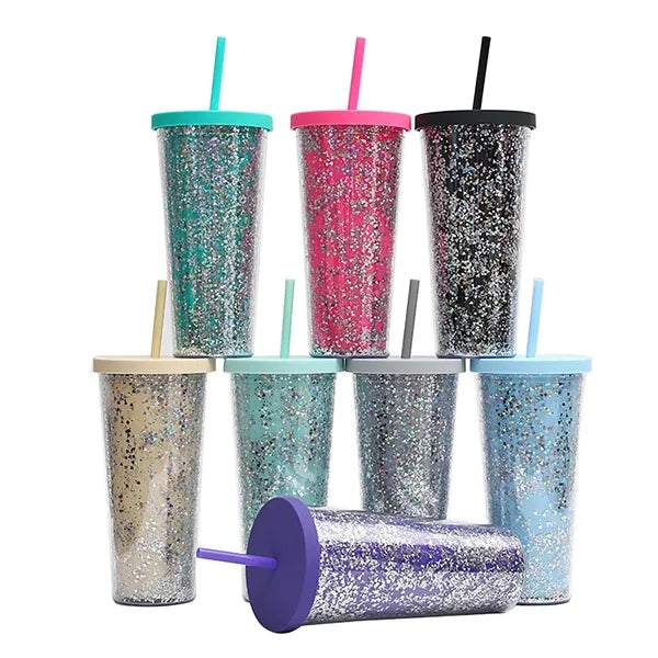 24 oz Glitter Double Wall Plastic Tumbler Sparking