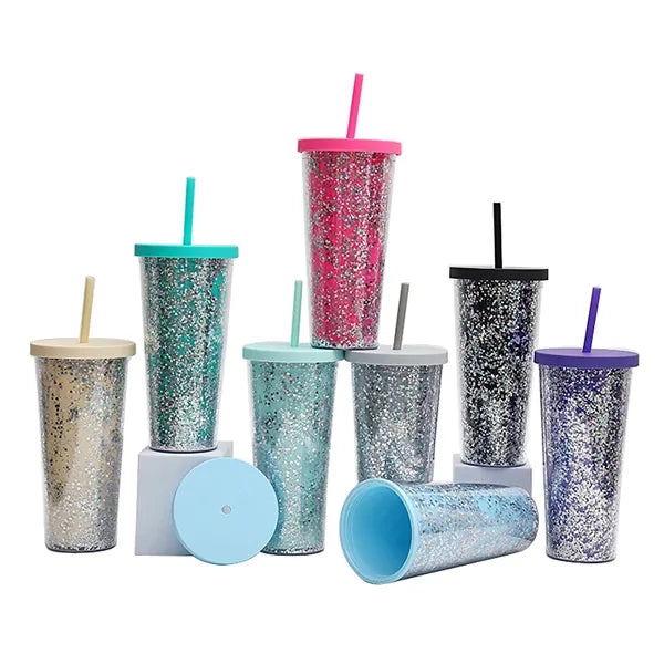 24 oz Glitter Double Wall Plastic Tumbler Sparking