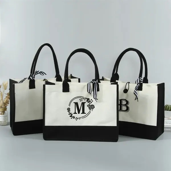 Initial Canvas Beach Bag