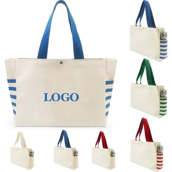Cotton Canvas Tote Bag W/Gusset And 2 Side Pockets