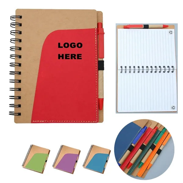 Spiral Notebook Kraft Paper Cover Notepad with Pen
