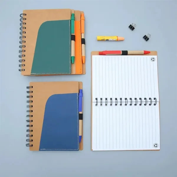 Spiral Notebook Kraft Paper Cover Notepad with Pen