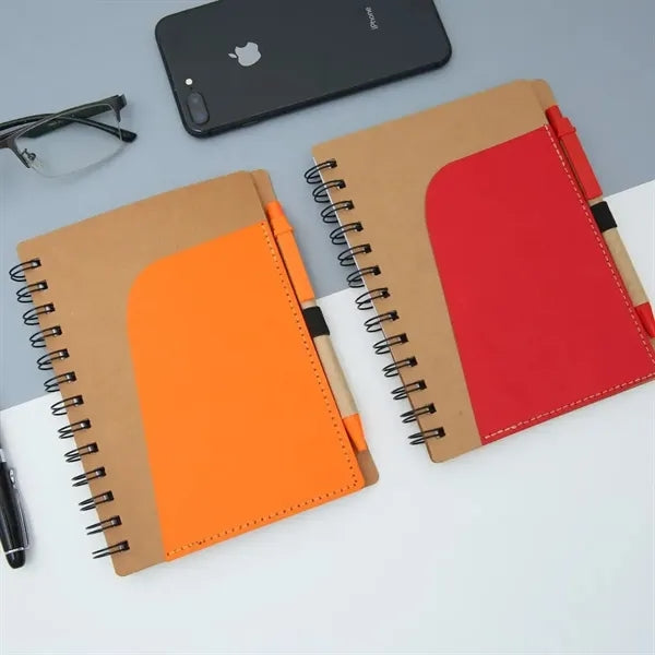 Spiral Notebook Kraft Paper Cover Notepad with Pen