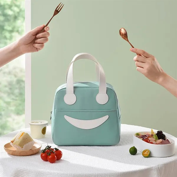 Cute smiling face portable lunch bag with cooler function
