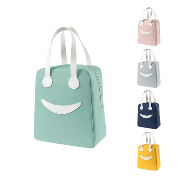 Cute smiling face portable lunch bag with cooler function
