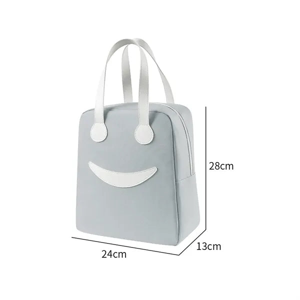 Cute smiling face portable lunch bag with cooler function