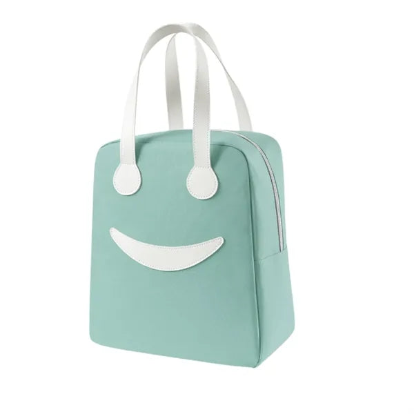 Cute smiling face portable lunch bag with cooler function