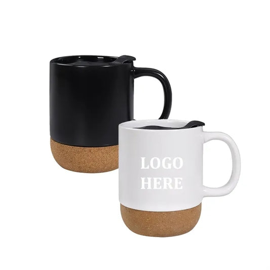 14oz Cork Bottom Ceramic Mug With Leak-proof Lid