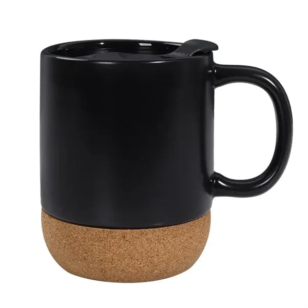 14oz Cork Bottom Ceramic Mug With Leak-proof Lid