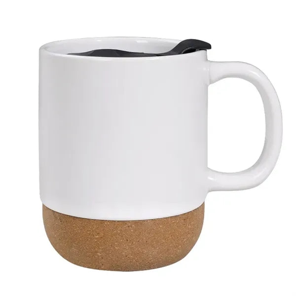 14oz Cork Bottom Ceramic Mug With Leak-proof Lid