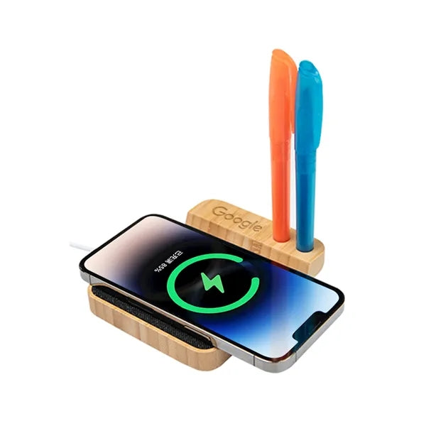 10W Bamboo Wireless Charger With Pen Holder