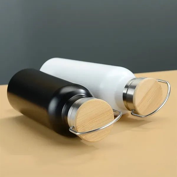 20 oz Stainless Steel Water Bottle With Wood Lid