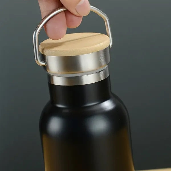 20 oz Stainless Steel Water Bottle With Wood Lid