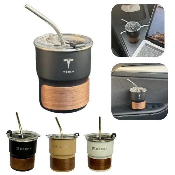 10oz Stainless Steel Mug with Wooden Sleeve and Lid