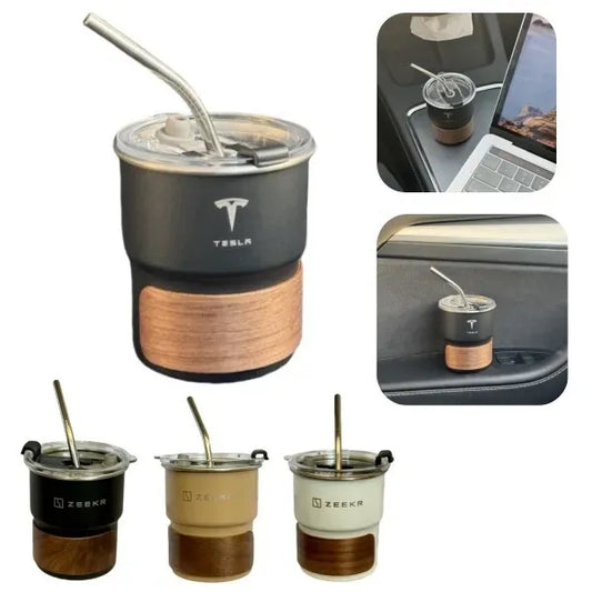 10oz Stainless Steel Mug with Wooden Sleeve and Lid