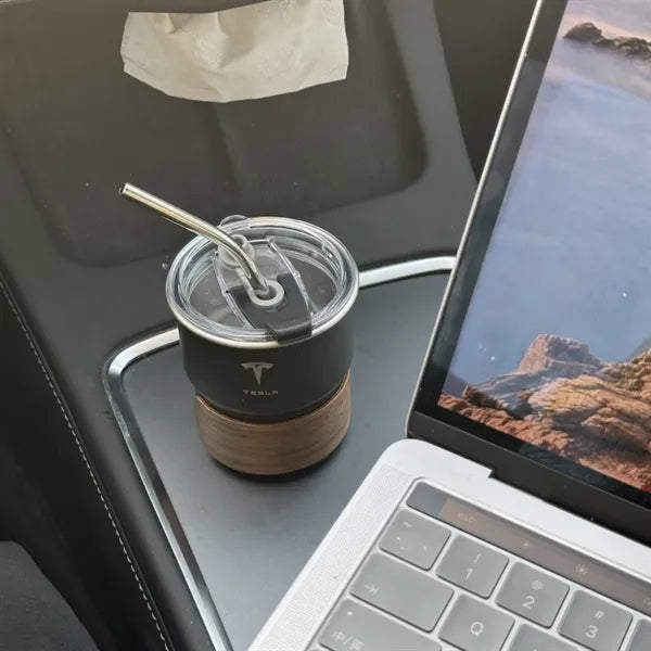 10oz Stainless Steel Mug with Wooden Sleeve and Lid