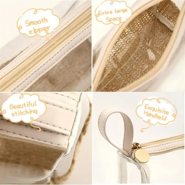 7.5" Straw-woven Hand-held Cosmetic Storage Bag