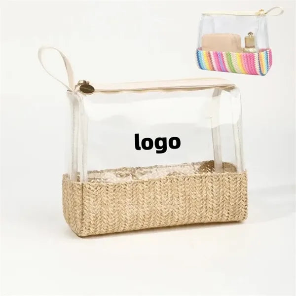 7.5" Straw-woven Hand-held Cosmetic Storage Bag