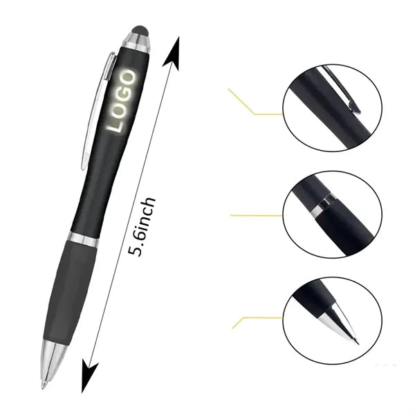 3-in-1 Custom Metal LED Logo Light Up Stylus Ballpoint Pen