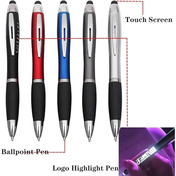 3-in-1 Custom Metal LED Logo Light Up Stylus Ballpoint Pen