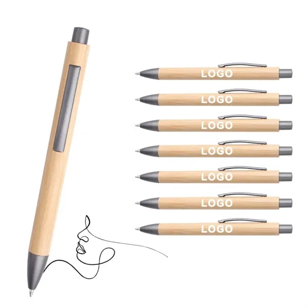 Eco-Friendly Bamboo Wood Black Ink Retractable Ballpoint Pen
