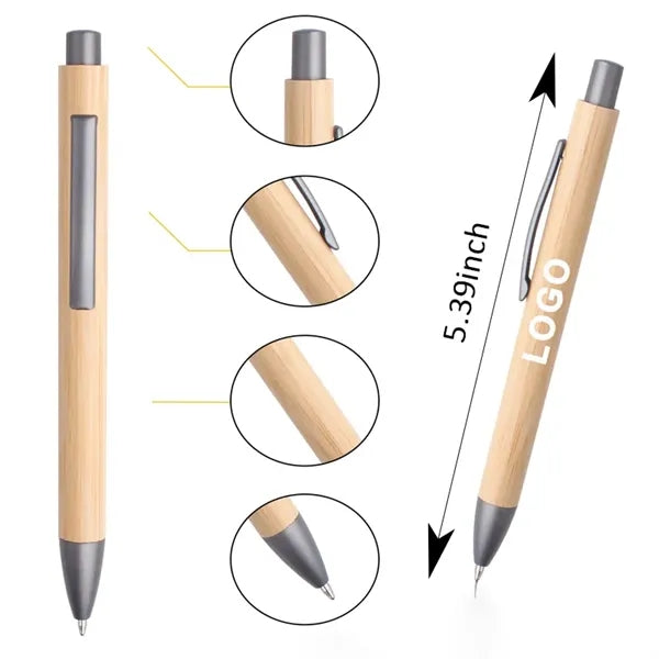 Eco-Friendly Bamboo Wood Black Ink Retractable Ballpoint Pen