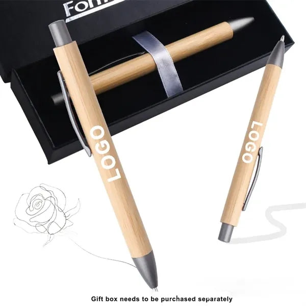 Eco-Friendly Bamboo Wood Black Ink Retractable Ballpoint Pen