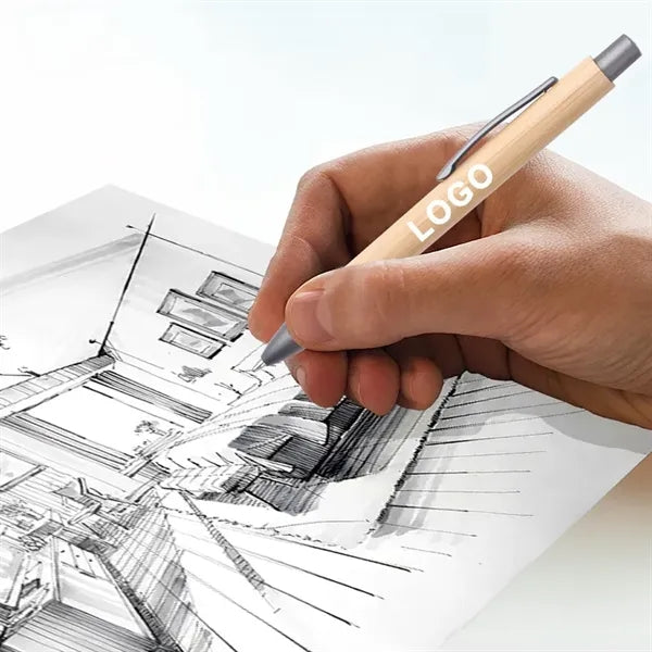 Eco-Friendly Bamboo Wood Black Ink Retractable Ballpoint Pen