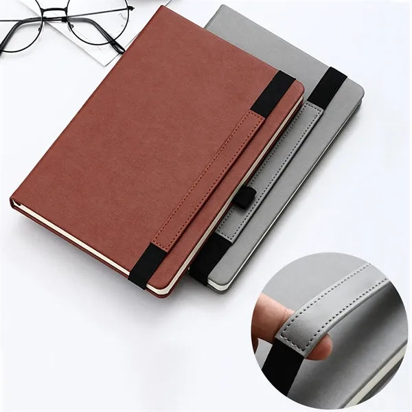 Elastic Band Leather Journal Lined Notebook 8-1/5 x 5-7/10"