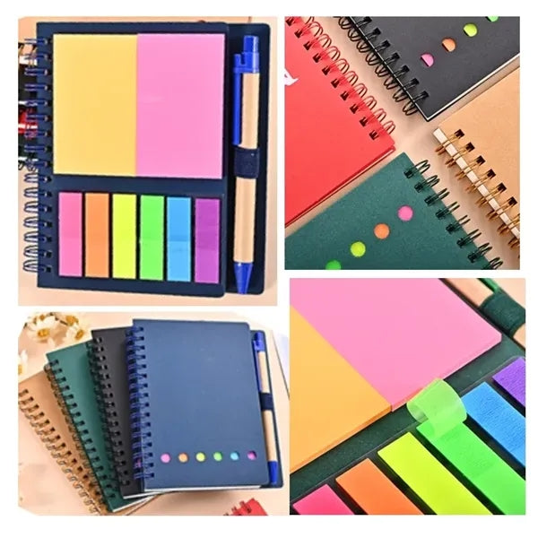 A6 Kraft Paper Coil Spiral Notebook Sticky Notes Pen Set