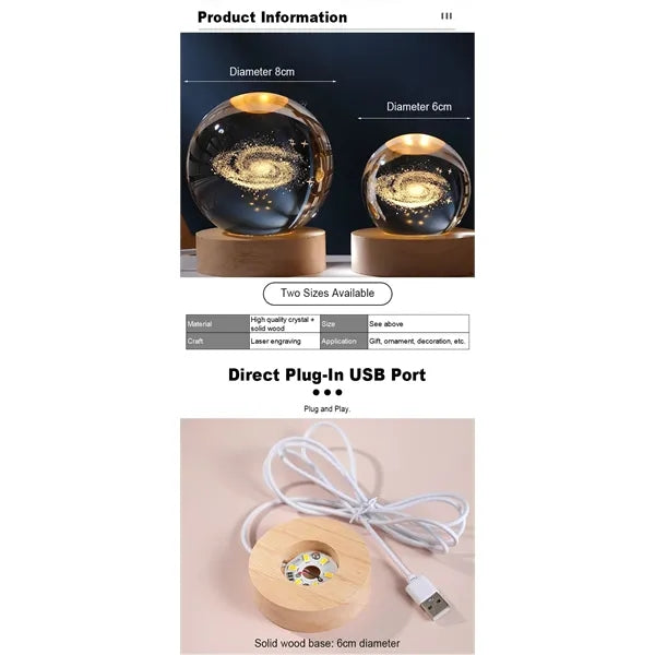 3D LED Crystal Ball Night Light
