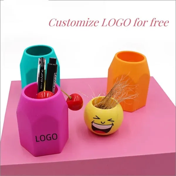 Silicone pen holder simple color geometric desktop storage