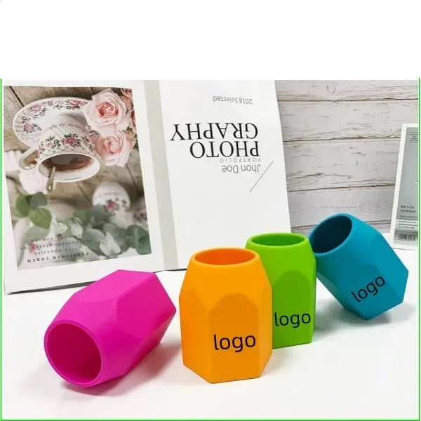 Silicone pen holder simple color geometric desktop storage