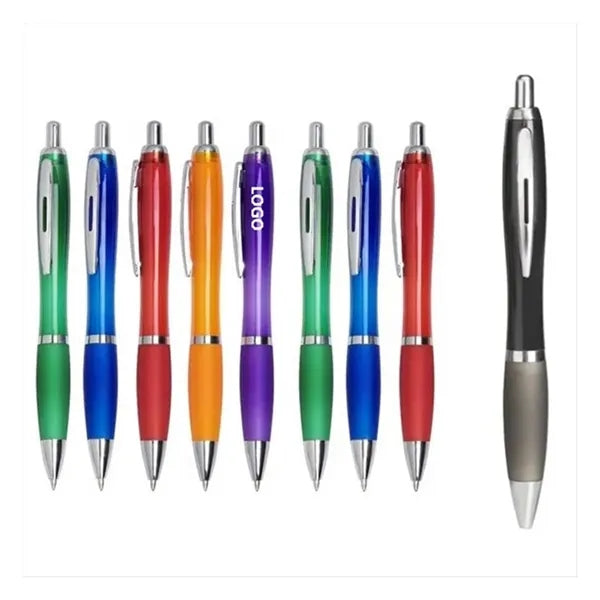 Plastic Click Action Ballpoint Pen w/Rubber Grip Section