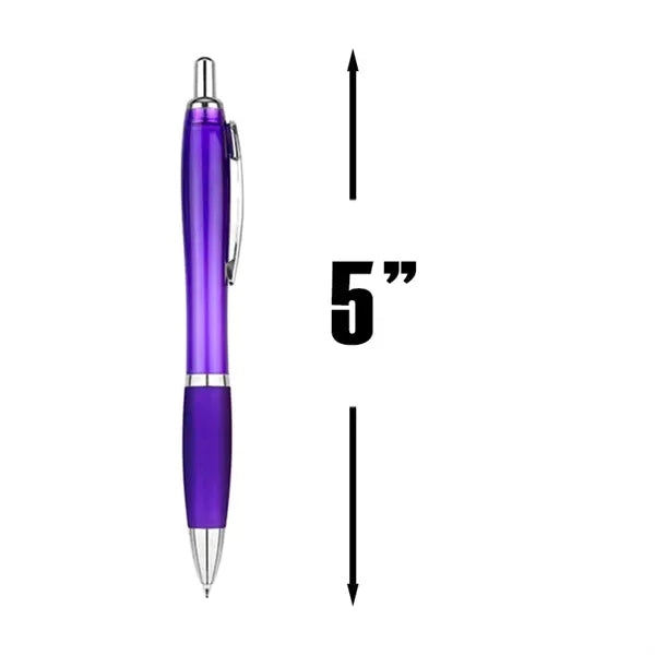 Plastic Click Action Ballpoint Pen w/Rubber Grip Section